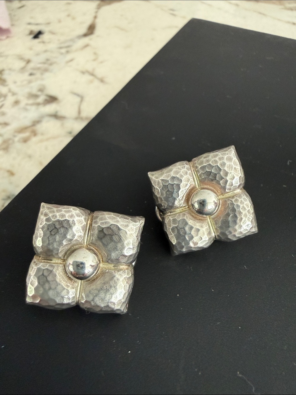 Tiffany & Co. Silver Hammered Quatrefoil Clip-On Earrings